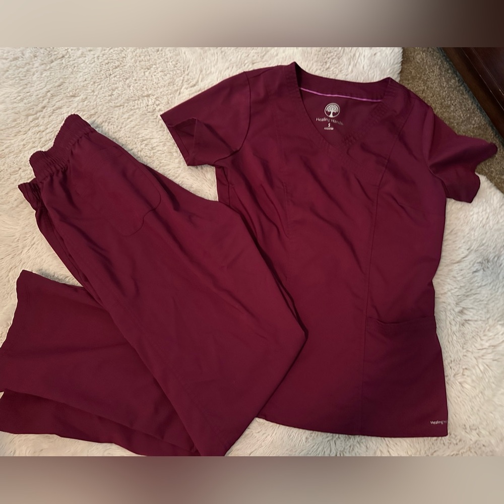 Healing Hands Purple Label Maroon Scrub Top & Bottom